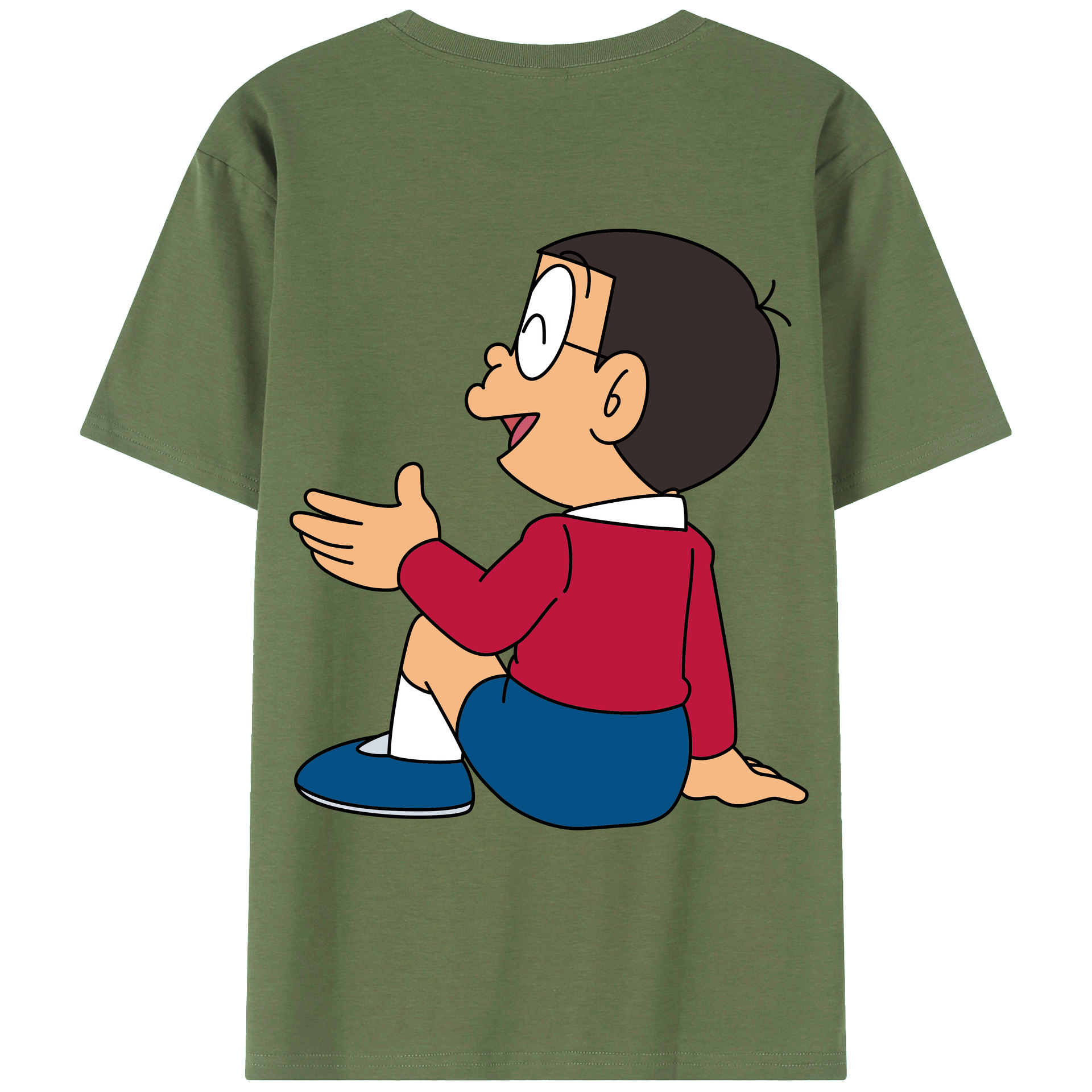 （画像用） ドラえもん 野比 のび太 Doraemon Nobita Nobi 綿100％ メンズ半袖Tシャツ（バックプリント） 通気性